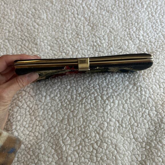 Vintage Black Floral Clutch Handbag Tapestry - Picture 2 of 5